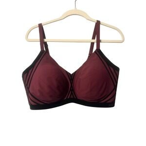 HONEYLOVE Sculpting Bra Burgundy Black Geometric Design Wirefree Comfort Size 2x